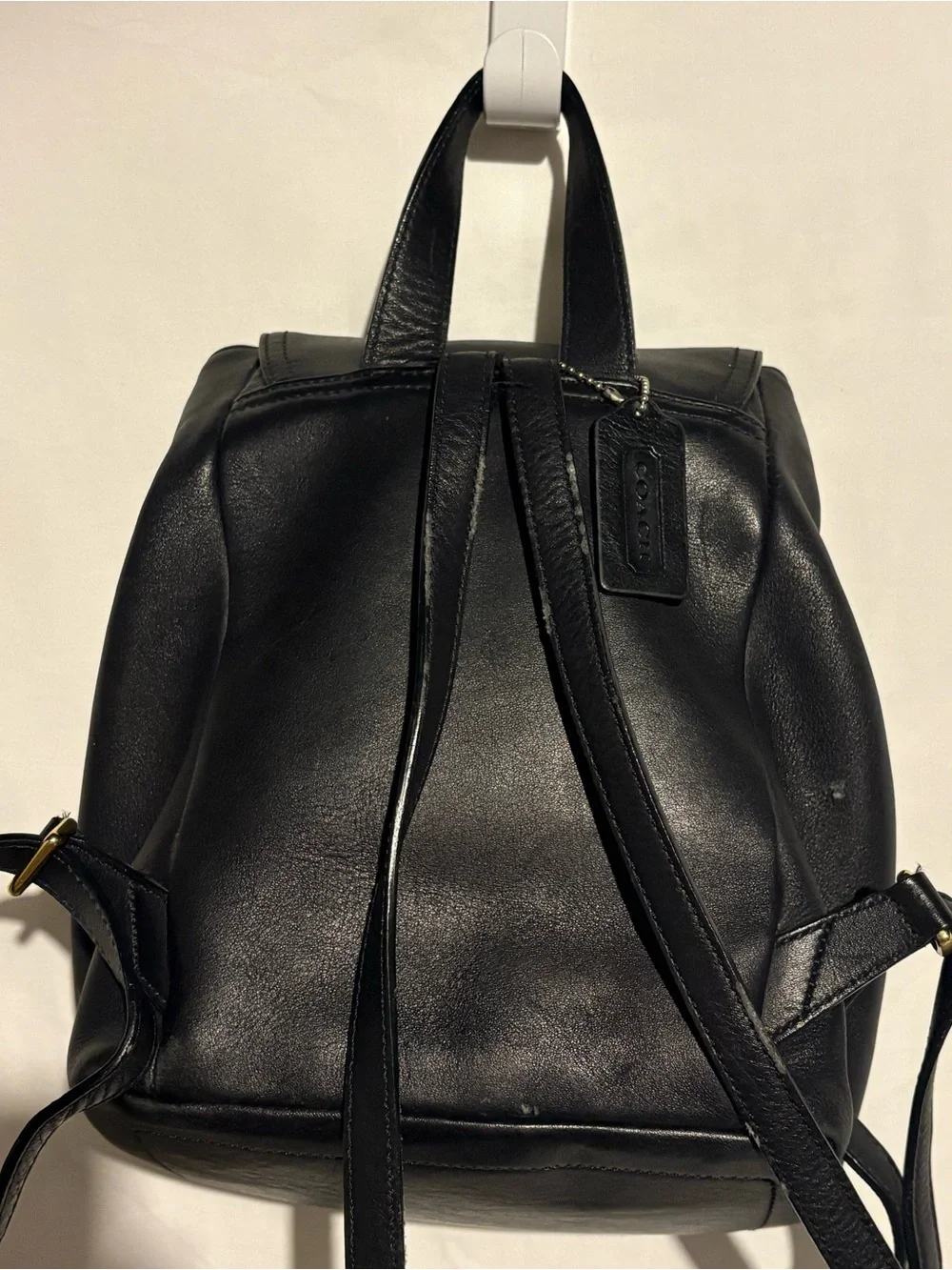 Y2K Coach Black Leather Backpack Drawstring Brass Hardware